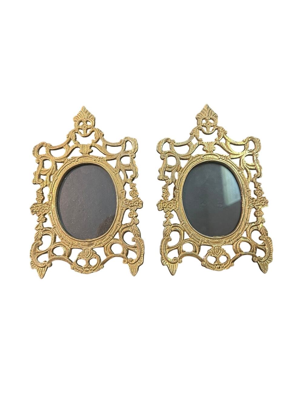 Vintage Gold Tone Ornate Filigree Picture Frames Set of 2 Tabletop Easel Frames